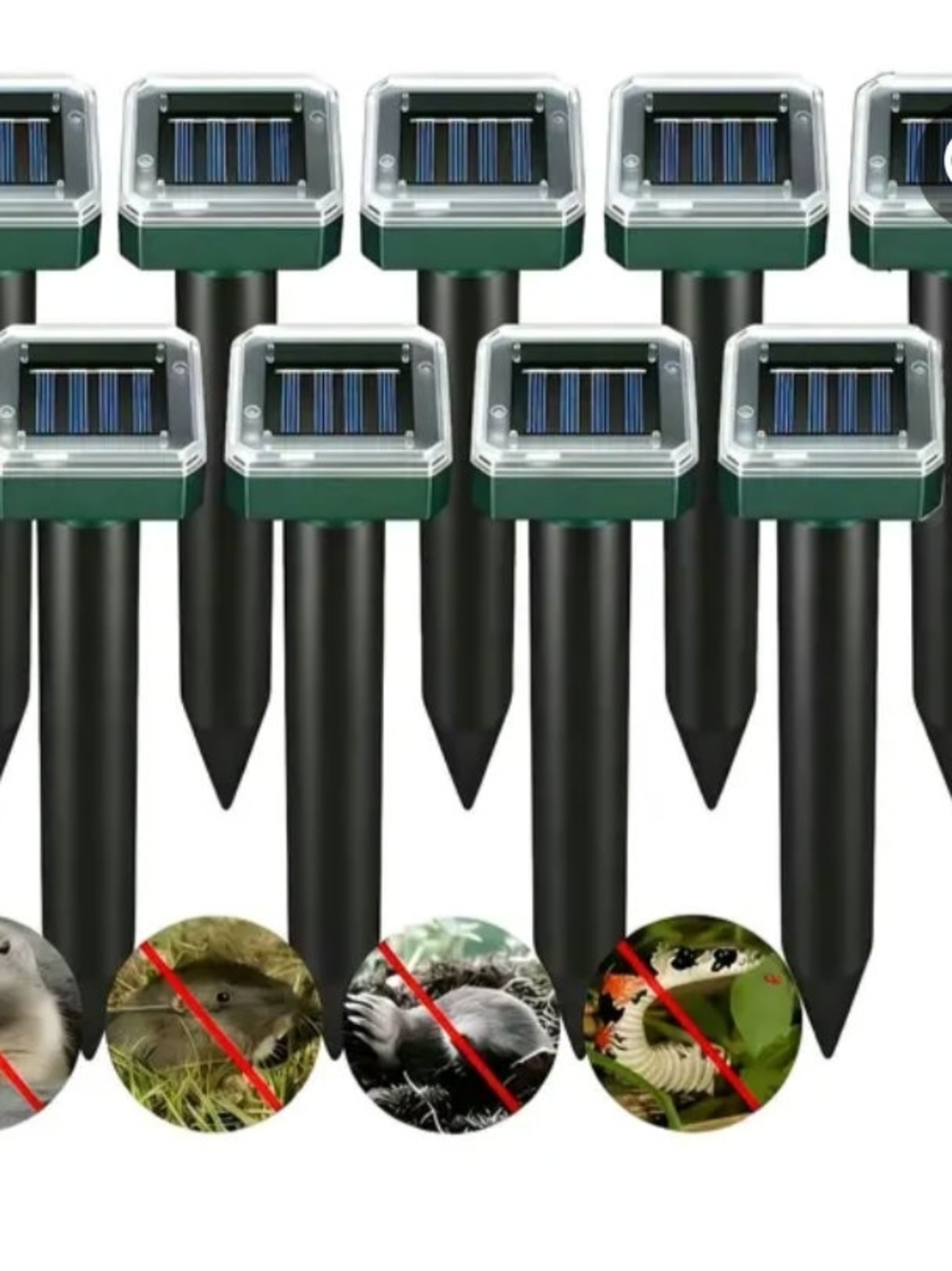 Solar Powered Ultrasonic Pest Repellent Stakes - Black & Dark Green (10 Pack)